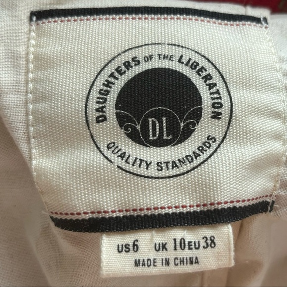 Anthro Women’s "Daughters of Liberation" red wool, plaid toggle button coat. - Picture 6 of 6